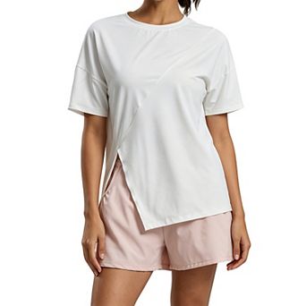 Womens Loose Fit Workout T Shirt Side Split Short Sleeve Athletic Yoga Top