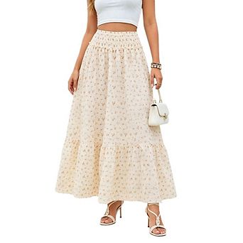 Women's Smocked Waist Tiered Maxi Skirt Casual Elegant Flowy Casual Long Skirt