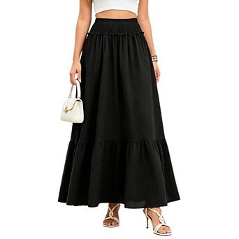 Women's Smocked Waist Tiered Maxi Skirt Casual Elegant Flowy Casual Long Skirt
