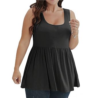 Plus Size Sleeveless Peplum Tank Top U-Neck Flared Hem Casual Babydoll Blouse