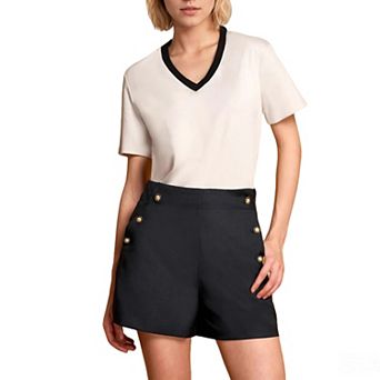 Women's High Waisted Button Straight Wide Leg Shorts Summer Casual Elegant Boho Pants With Pockets