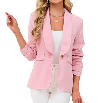 Women's Shawl Lapel Single Button Long Sleeve Blazer Jacket