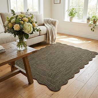 Washable Rug Scalloped Rug Farmhouse Carpet Foldable Mats Indoor Carpet for Living Room Bedroom