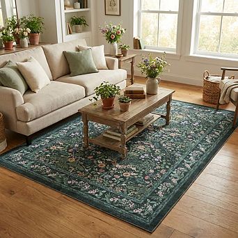 lxt-Area Rugs Washable Folding Floral Area Rug Non-Slip Backing Carpet for Bedroom
