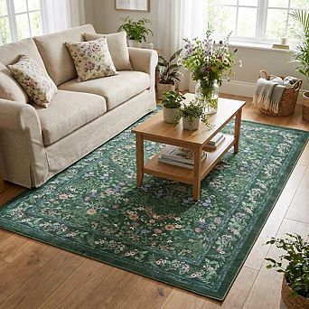 lxt-Area Rugs Washable Folding Floral Area Rug Non-Slip Backing Carpet for Bedroom