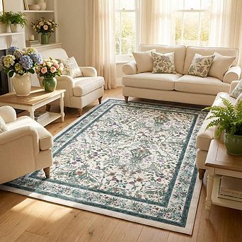 lxt-Area Rugs Washable Folding Floral Area Rug Non-Slip Backing Carpet for Bedroom
