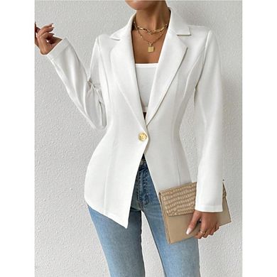 Women's One Button Blazer Long Sleeve Lapel Neck Slim Fit Casual Work Jacket
