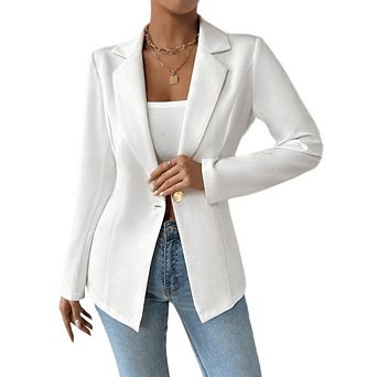Women's One Button Blazer Long Sleeve Lapel Neck Slim Fit Casual Work Jacket