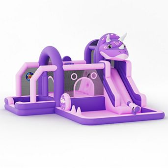 Kids Dinosaur Inflatable Playhouse Bounce House with Slide Climb Wall Heavy Duty Oxford Fabric