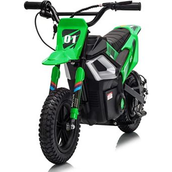 24V Kids Electric Dirt Bike, 13.67MPH Mini Motorcycle with Rear Suspension Leather Seat & Music