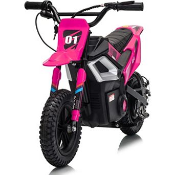 24V Kids Electric Dirt Bike, 13.67MPH Mini Motorcycle with Rear Suspension Leather Seat & Music