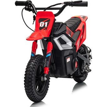 24V Kids Electric Dirt Bike, 13.67MPH Mini Motorcycle with Rear Suspension Leather Seat & Music