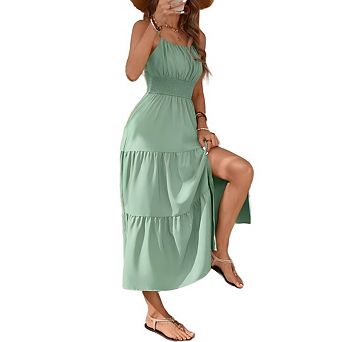 Women's Boho Maxi Dress Summer Vacation Ruched Ruffle Flowy Milkmaid Sundress