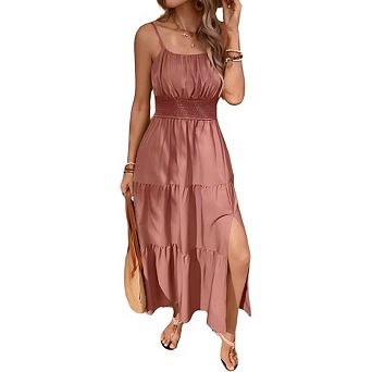 Women's Boho Maxi Dress Summer Vacation Ruched Ruffle Flowy Milkmaid Sundress