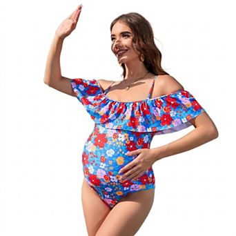 Seoria Womens Off Shoulder Ruffled Maternity One Piece Swimsuit Swimwear