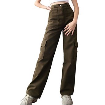 Women's High Waisted Wide Leg Cargo Pants Casual Streetwear Trousers with Flap Pockets