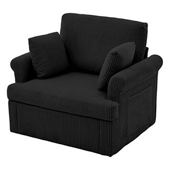 39 Inch Modern 360 Degree Swivel Accent Chair Large Corduroy Round Armchair with 2 Pillows