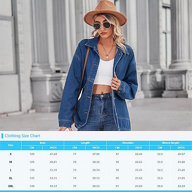 Women's Casual Oversized Button Up Denim Jackets Long Sleeve Denim Jean Jacket with Huge Pockets