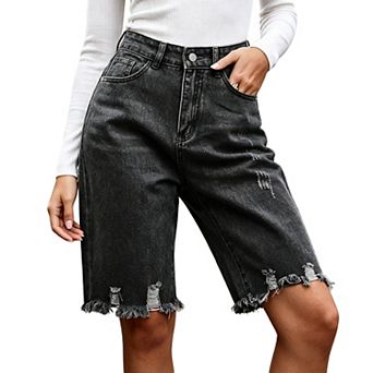 Women's Denim Ripped Frayed Hem Casual High Waisted Distressed Jean Shorts