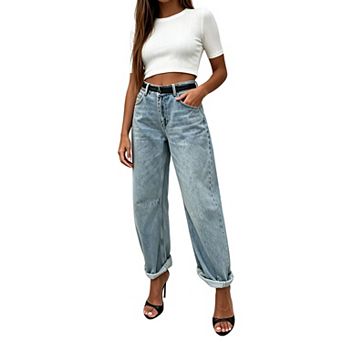 Women High Waisted Baggy Wide Leg Jeans Casual Loose Denim Pants with Pockets