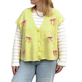 Women's Bow Sweater Vest Sleeveless Button Up V Neck Cardigans Lightweight Vest