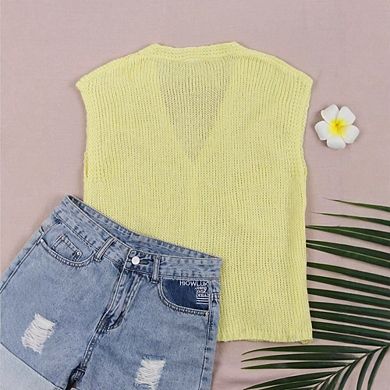 Women's Bow Sweater Vest Sleeveless Button Up V Neck Cardigans Lightweight Vest