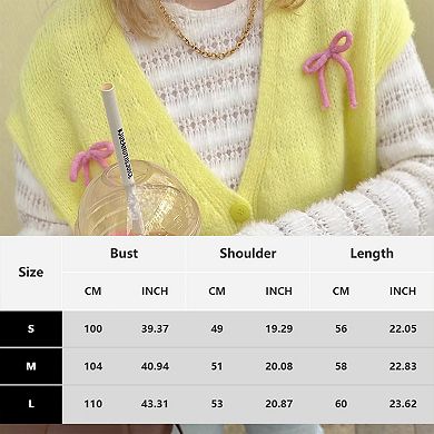 Women's Bow Sweater Vest Sleeveless Button Up V Neck Cardigans Lightweight Vest