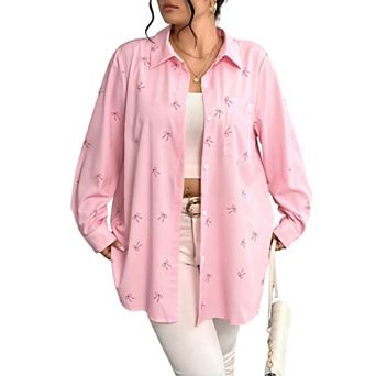 Women's Bow Print Shirts Blouse Button Down Long Sleeve Going Out Shirts