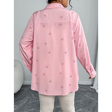 Women's Bow Print Shirts Blouse Button Down Long Sleeve Going Out Shirts