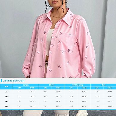 Women's Bow Print Shirts Blouse Button Down Long Sleeve Going Out Shirts