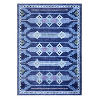 Boho Machine Washable Area Rug, Non-Slip Low-Pile Stain Resistant Foldable Carpet for Living Room