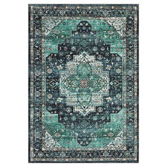 Fashionwu Vintage Medallion Rug Non Slip Washable Soft Carpet Pet Friendly Mat For Living Room