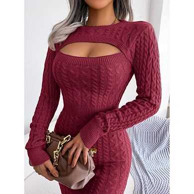Women's Hollow out Mesh Cable Knit Fitted Bodycon Dress