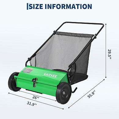 Heavy Duty 26 Inch Push Lawn Sweeper Walk-Behind Leaf & Grass Collector