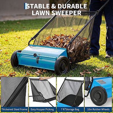 Heavy Duty 26 Inch Push Lawn Sweeper Walk-Behind Leaf & Grass Collector