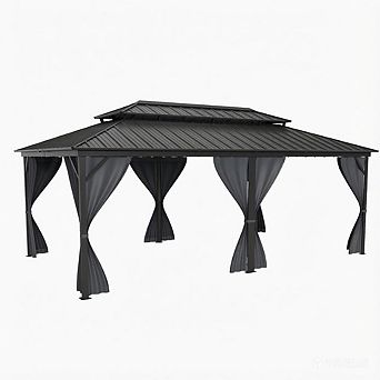 12'x20' Hardtop Aluminum Gazebo, Double Galvanized Steel Roof w/Extra Overhang,for Patio Backyard