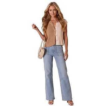 Womens Sweater Vest Tops Summer Casual Button Up Knit Sleeveless Cardigan Vest