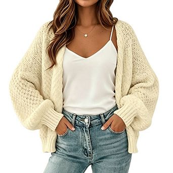 Women's Lightweight Knit Cardigan Long Sleeve Eyelet Loose Fit Casual Sweater Coat