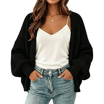Women's Lightweight Knit Cardigan Long Sleeve Eyelet Loose Fit Casual Sweater Coat