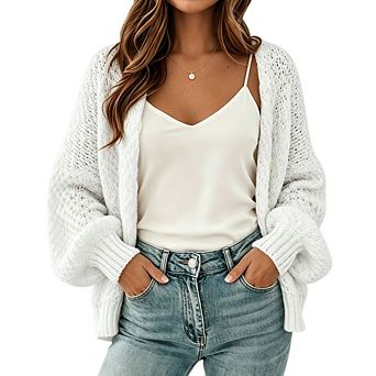 Women's Lightweight Knit Cardigan Long Sleeve Eyelet Loose Fit Casual Sweater Coat