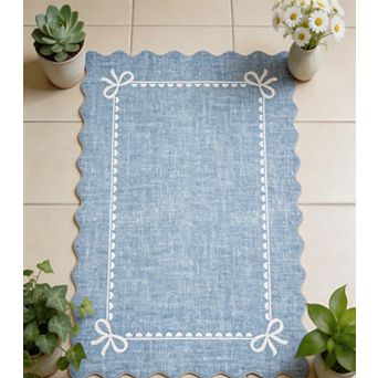 lxt-Scalloped Area Rug Washable Rugs Non Slip Carpet Mat for College Bedroom Hallway Decor