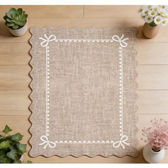 lxt-Scalloped Area Rug Washable Rugs Non Slip Carpet Mat for College Bedroom Hallway Decor