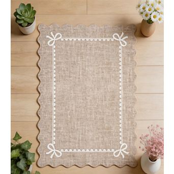 lxt-Scalloped Area Rug Washable Rugs Non Slip Carpet Mat for College Bedroom Hallway Decor