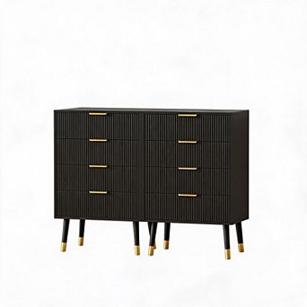 2 Pack 4 Drawer Dresser, Modern Fluted Storage Chest Cabinet, Bedroom Organizer Nightstand Set