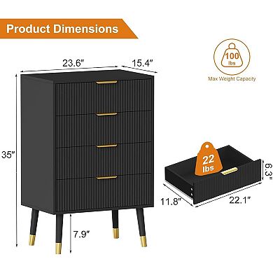 2 Pack 4 Drawer Dresser, Modern Fluted Storage Chest Cabinet, Bedroom Organizer Nightstand Set