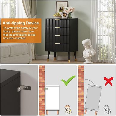 2 Pack 4 Drawer Dresser, Modern Fluted Storage Chest Cabinet, Bedroom Organizer Nightstand Set