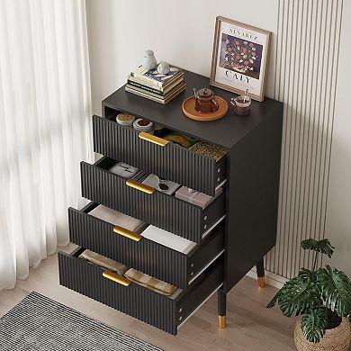 2 Pack 4 Drawer Dresser, Modern Fluted Storage Chest Cabinet, Bedroom Organizer Nightstand Set