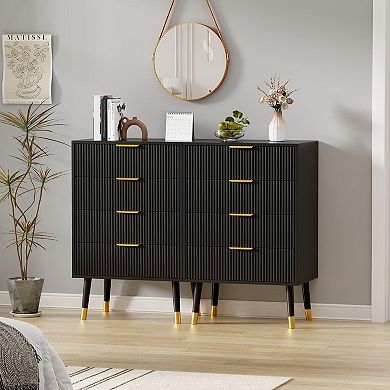 2 Pack 4 Drawer Dresser, Modern Fluted Storage Chest Cabinet, Bedroom Organizer Nightstand Set