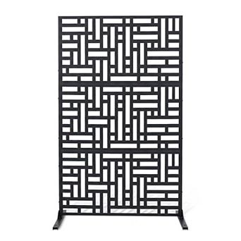 75"Hx48"W Metal Outdoor Privacy Screen, Rustproof Flat Top Free Standing Decorative Fence for Patio