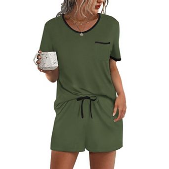 Ekouaer Pajama Set for Women 2 pc Lounge Set Short Sleeve Tops and Shorts Soft Sleepwear